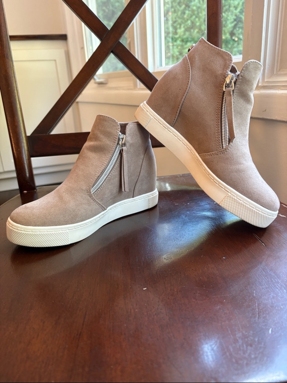 Steve Madden Taupe Suede Wedge Sneaker Bootie with Side Zip